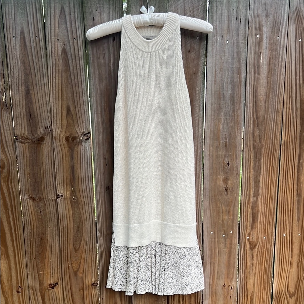 AllSaints Cream Ribbed Knit Sweater